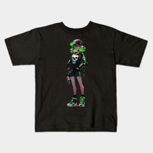 Girl with green hair and a baseball cap, dark neon punk Kids T-Shirt